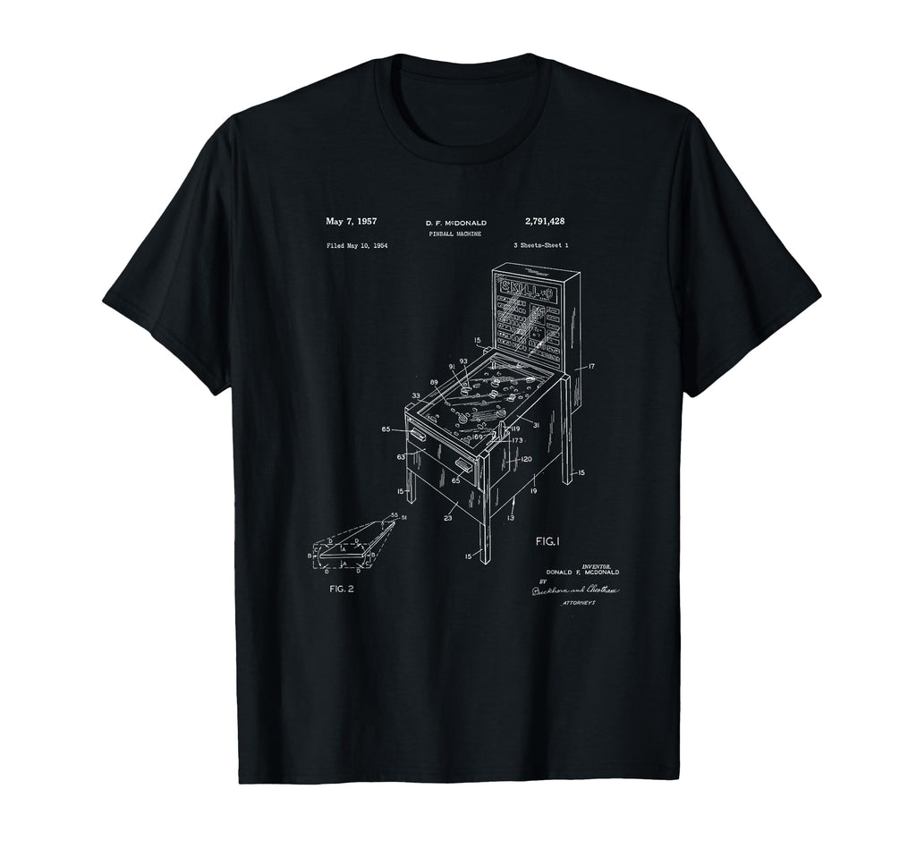 Pinball Machine Patent Game Flipper T-Shirt - Minimalist Print Unisex - T-Shirt, Sweatshirt, Hoodie