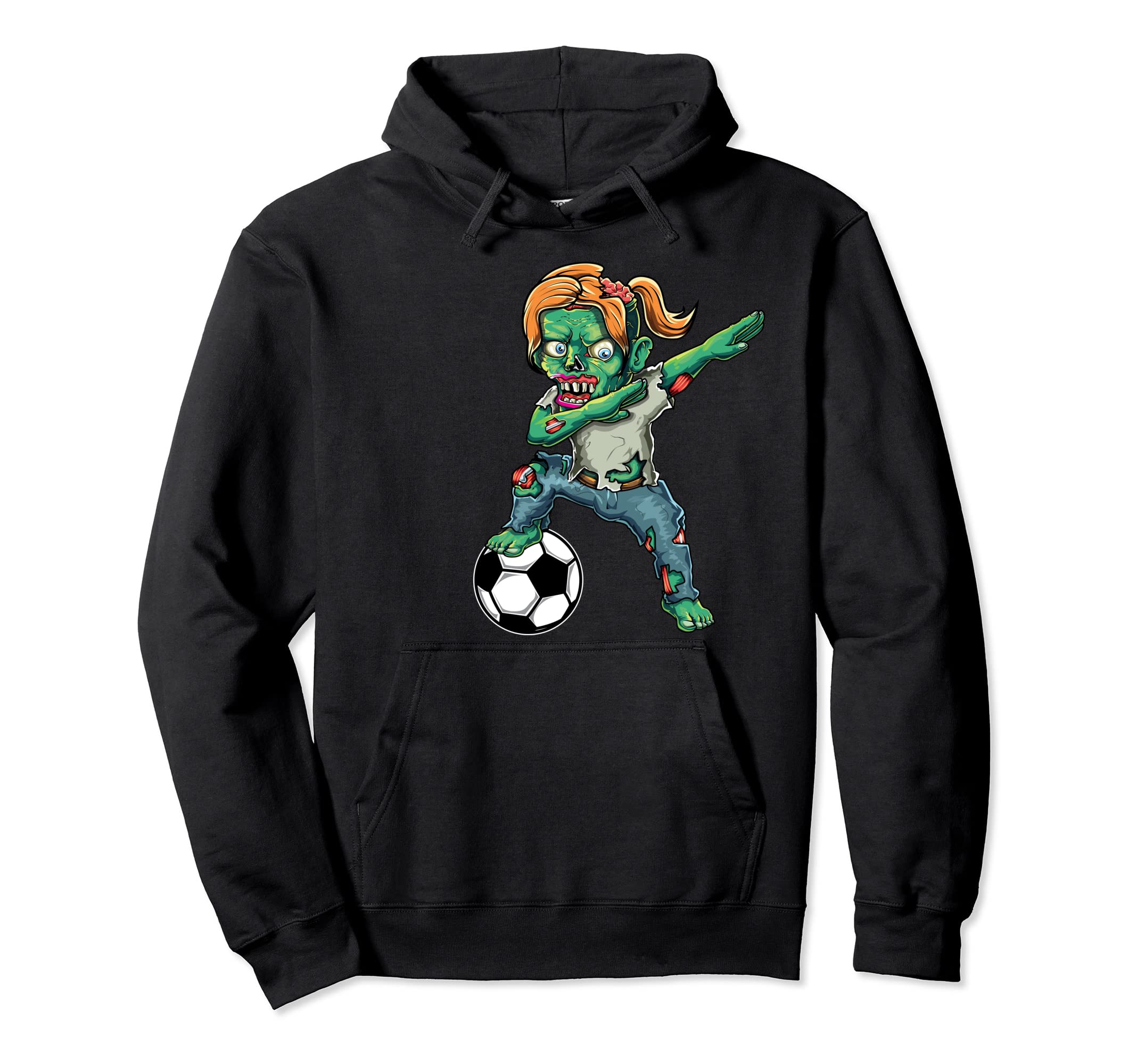 Female Zombie Halloween Soccer Hoodie - Fun Novelty Design for Adults - T-Shirt, Sweatshirt, Hoodie