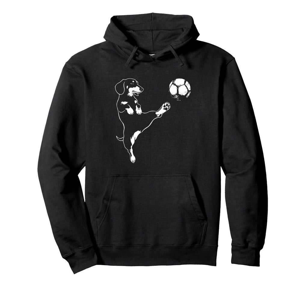 Dachshund Soccer Dog Kicking Ball Hoodie - Casual Everyday Wear Unisex - T-Shirt, Sweatshirt, Hoodie