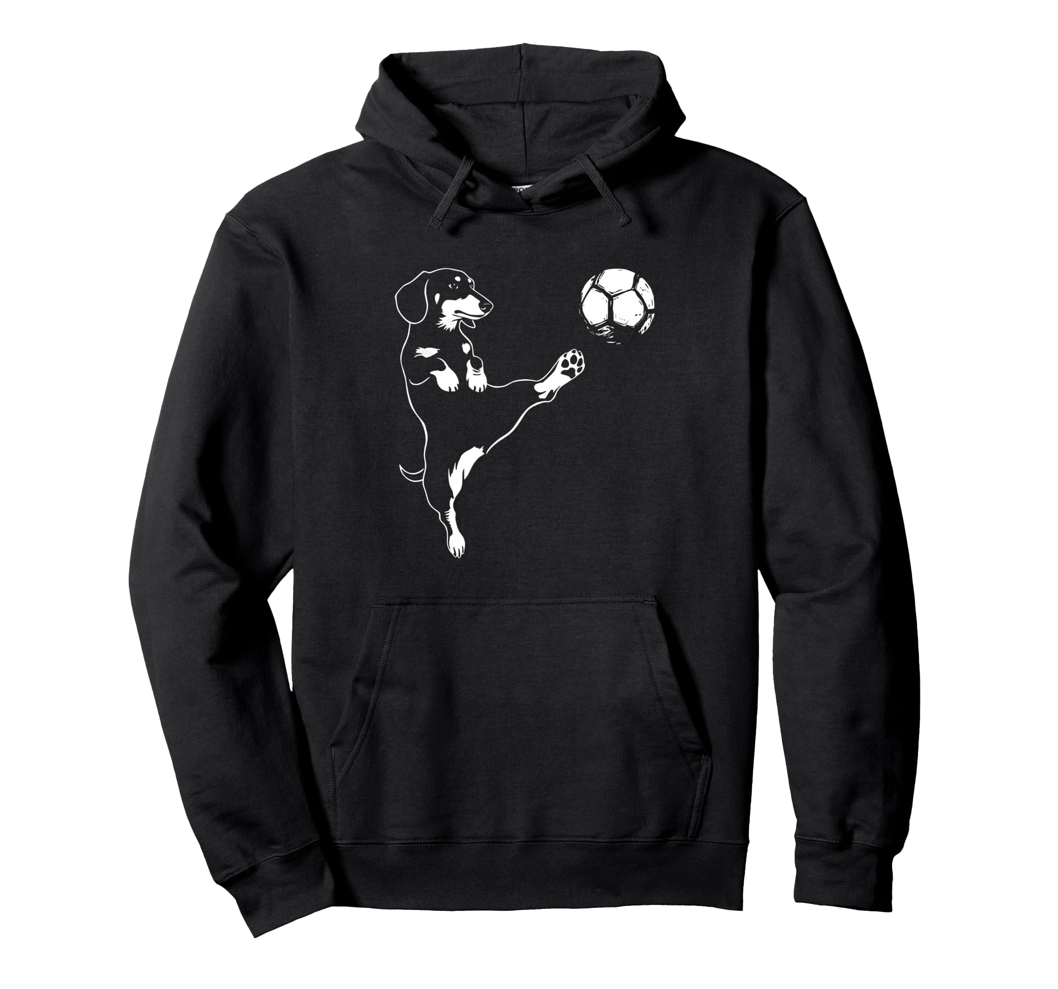 Dachshund Soccer Dog Kicking Ball Hoodie - Casual Everyday Wear Unisex - T-Shirt, Sweatshirt, Hoodie