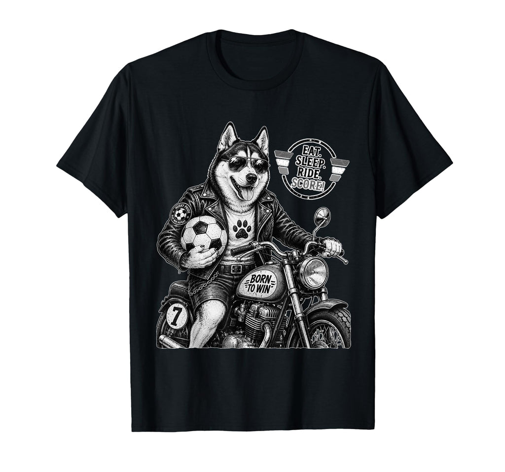 Husky Motorbike Love Footbal Soccer T-Shirt - Fun Novelty Design Men Women - T-Shirt, Sweatshirt, Hoodie