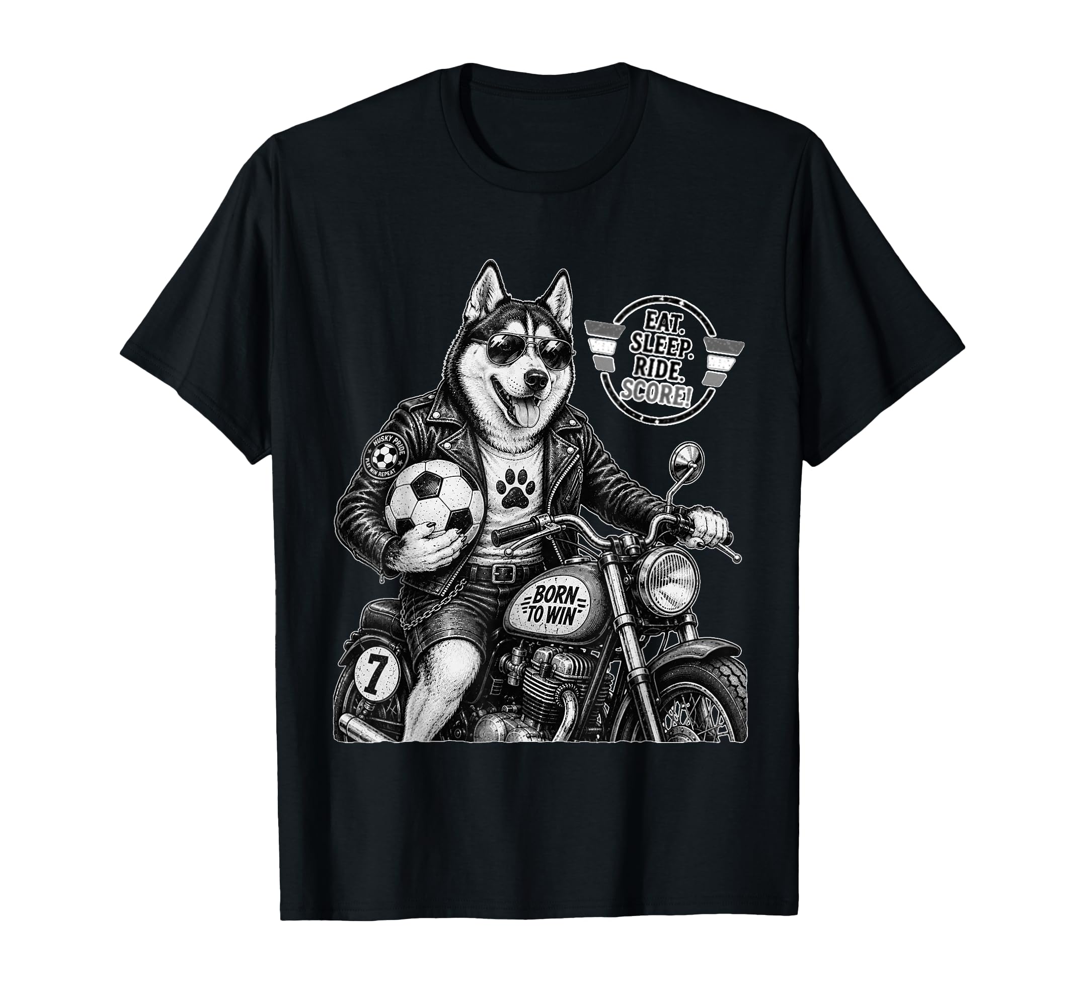 Husky Motorbike Love Footbal Soccer T-Shirt - Fun Novelty Design Men Women - T-Shirt, Sweatshirt, Hoodie