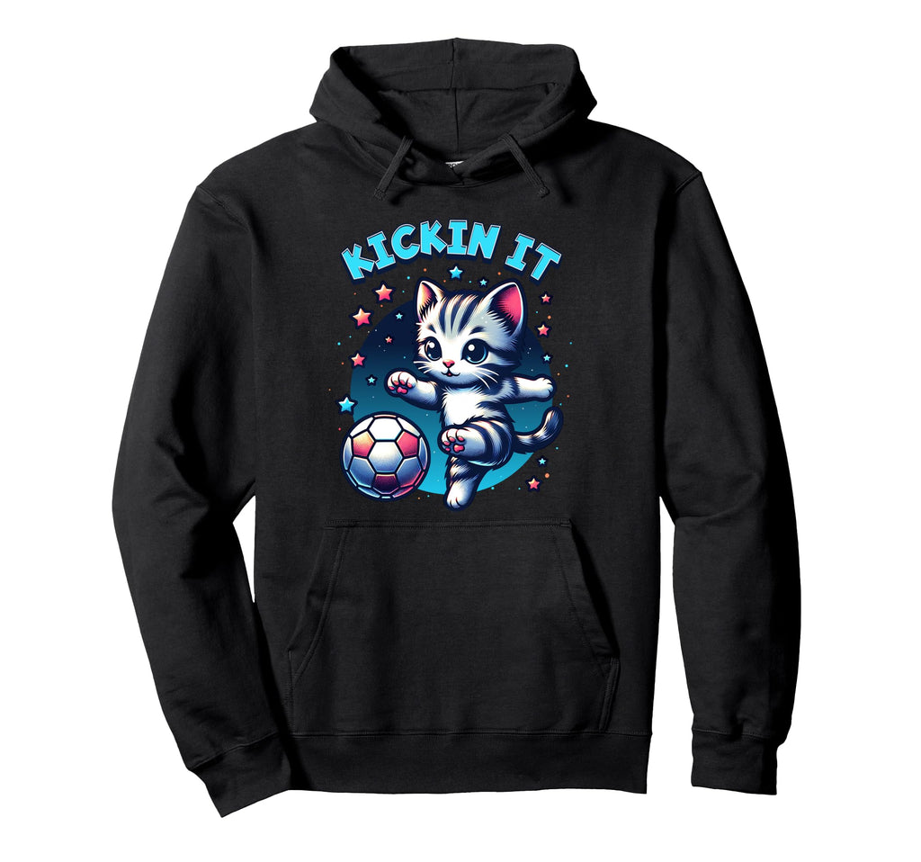 Kickin It Soccer Player Kitten Cat Hoodie - Casual Everyday Wear Men Women - T-Shirt, Sweatshirt, Hoodie