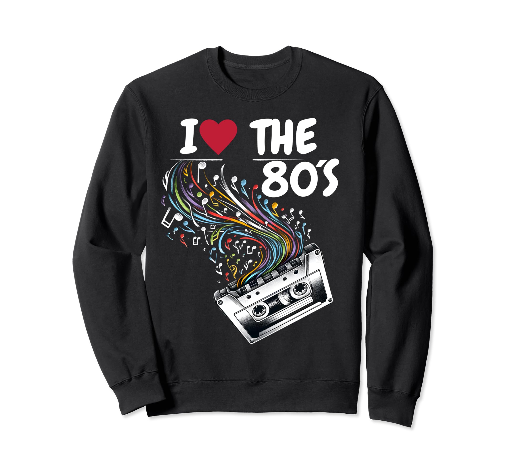 80S Music Notes Cassette Tape Music Sweatshirt - Unique Graphic Men Women - T-Shirt, Sweatshirt, Hoodie