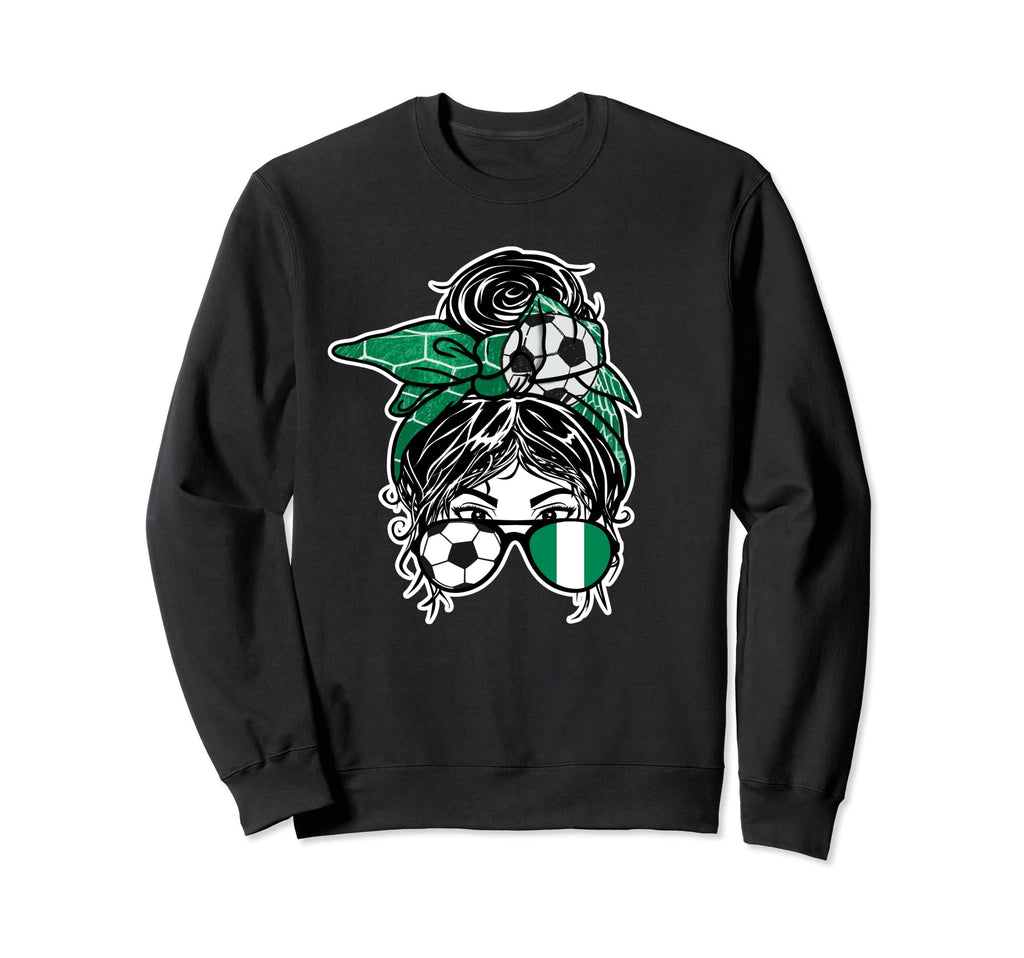 Messy Bun Hair Nigerian Soccer Sweatshirt - Minimalist Print for Adults - T-Shirt, Sweatshirt, Hoodie