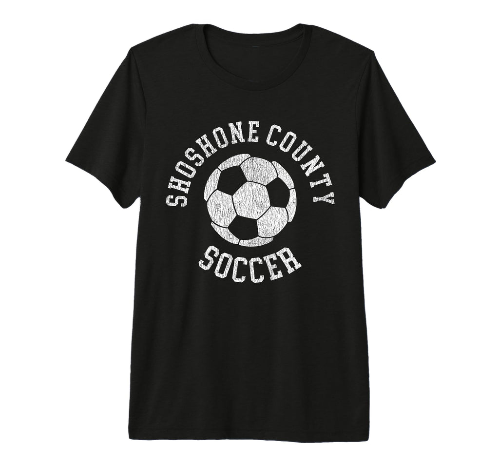 Shoshone County Soccer Distressed 90S Tri T-Shirt - Novelty Apparel Unisex - T-Shirt, Sweatshirt, Hoodie