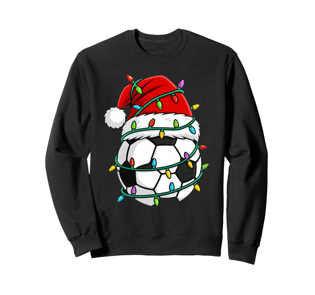 Soccer Santa Hat Lights Santa Sports Sweatshirt - Unique Graphic Men Women - T-Shirt, Sweatshirt, Hoodie