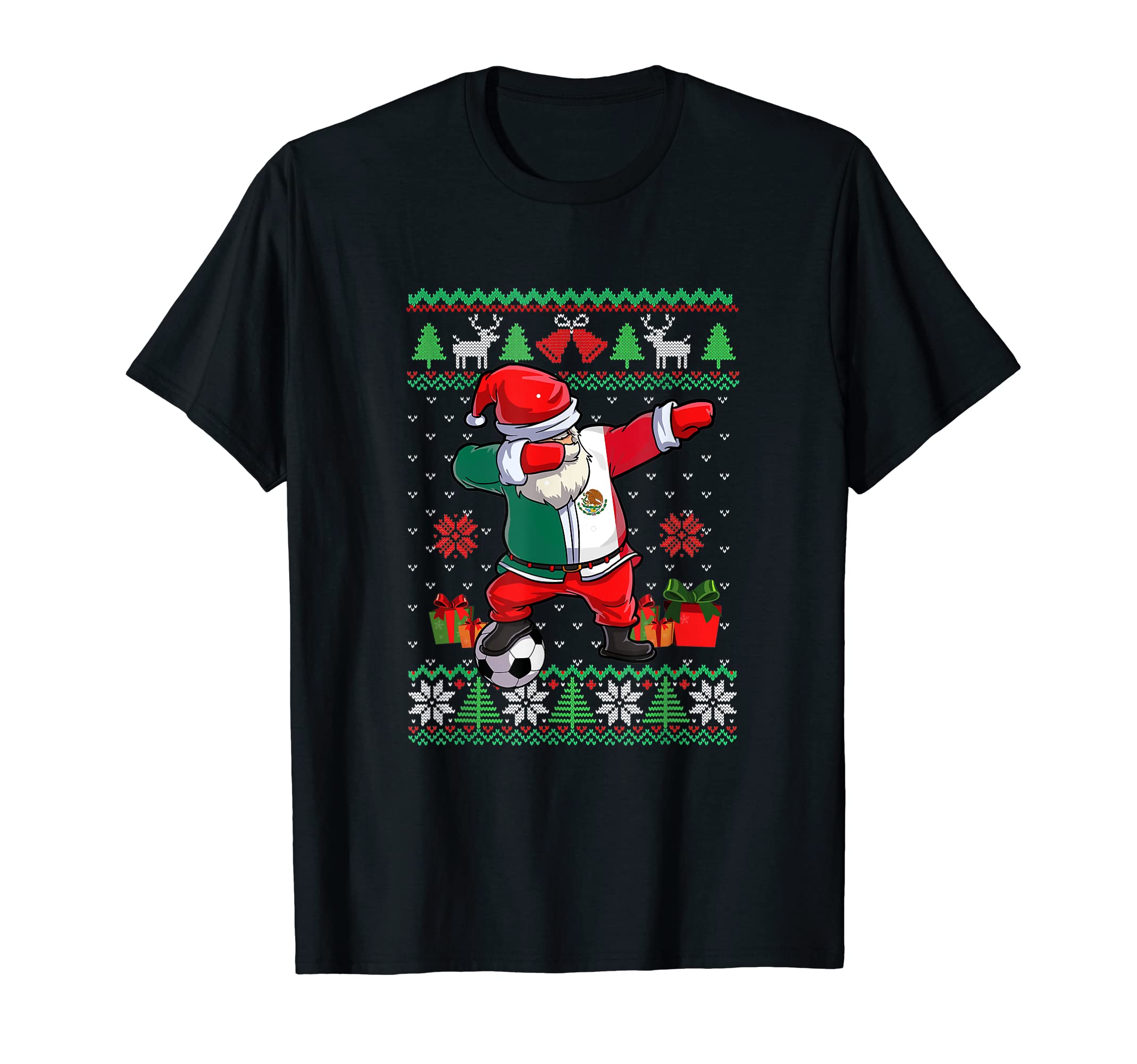 Soccer Dabbing Santa Mexico Flag Ugly T-Shirt - Casual Everyday Wear Unisex - T-Shirt, Sweatshirt, Hoodie