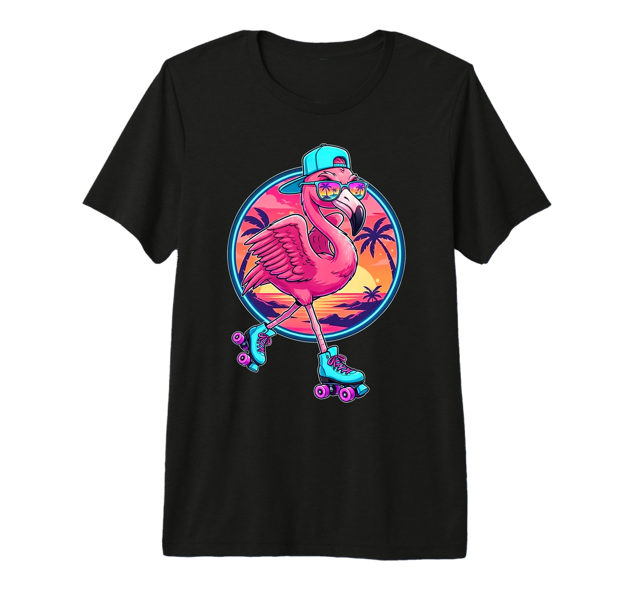 Funny Roller Skating Flamingo Sunset T-Shirt - Custom Art Print Unisex - T-Shirt, Sweatshirt, Hoodie