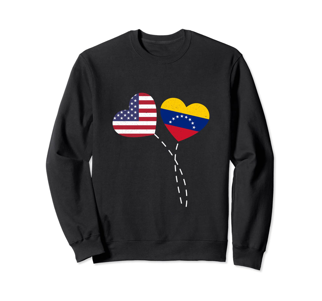Loving Usa Venezuela Flag Heart Sweatshirt - Fun Novelty Design for Adults - T-Shirt, Sweatshirt, Hoodie