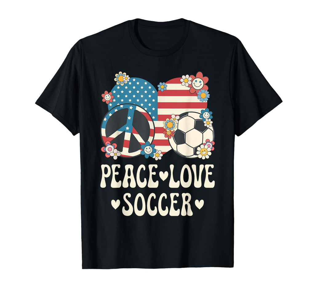 Peace Love Soccer Lover American Flag T-Shirt - Novelty Apparel for Adults - T-Shirt, Sweatshirt, Hoodie