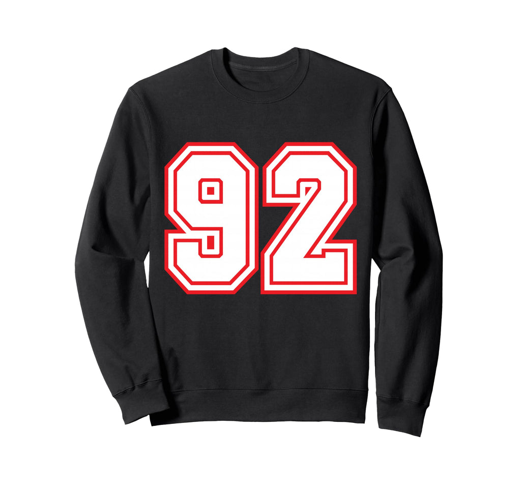 Number 92 Red Varsity Favorite Sweatshirt - Trendy Graphic for Adults - T-Shirt, Sweatshirt, Hoodie