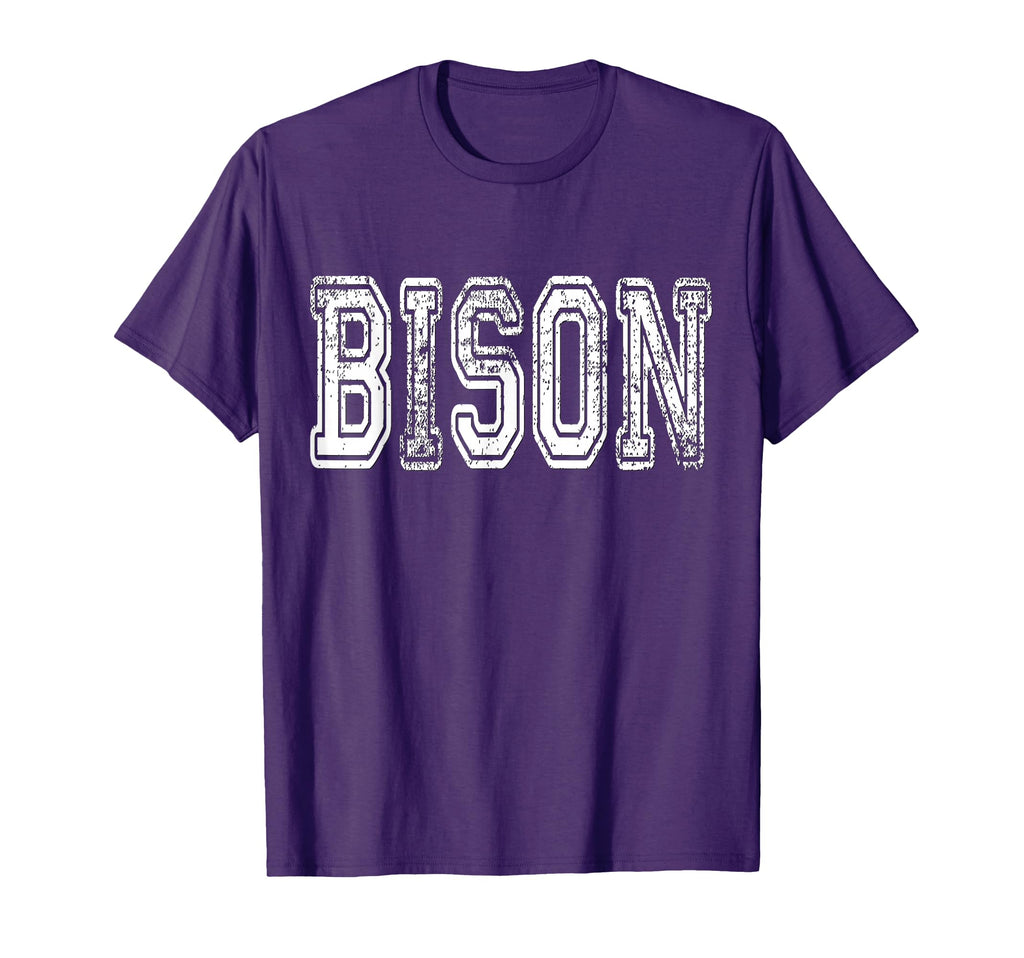 Bison Mascot Distressed School Sports T-Shirt - Minimalist Print Men Women - T-Shirt, Sweatshirt, Hoodie