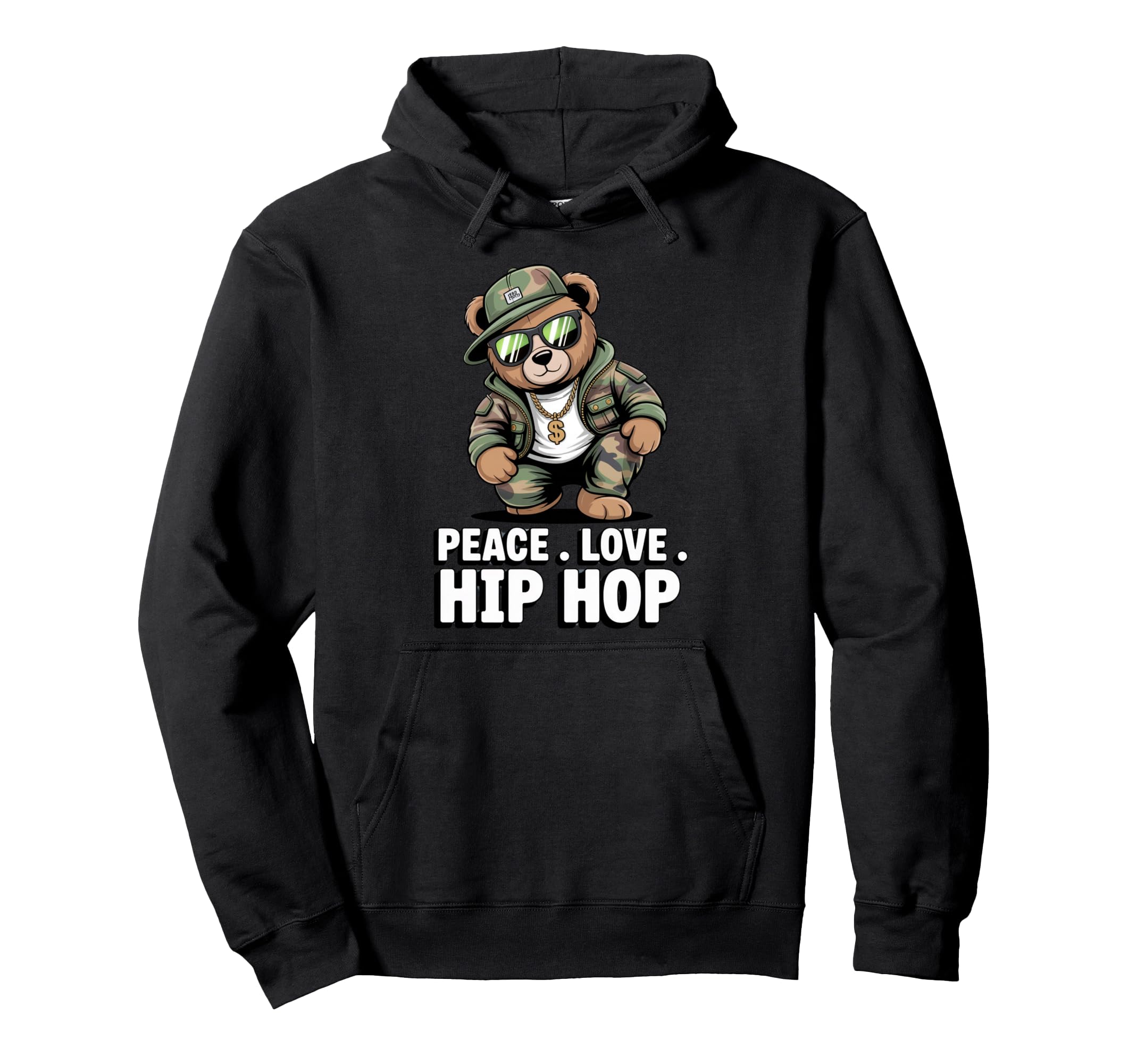 Camouflage Rapper Teddy Bear Camo 80S Hoodie - Minimalist Print Men Women - T-Shirt, Sweatshirt, Hoodie