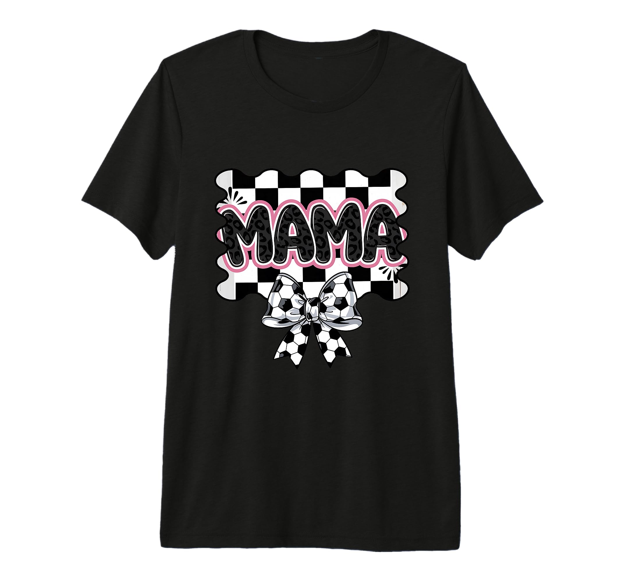 Checkered Soccer Mama Bow Leopard T-Shirt - Minimalist Print Unisex - T-Shirt, Sweatshirt, Hoodie