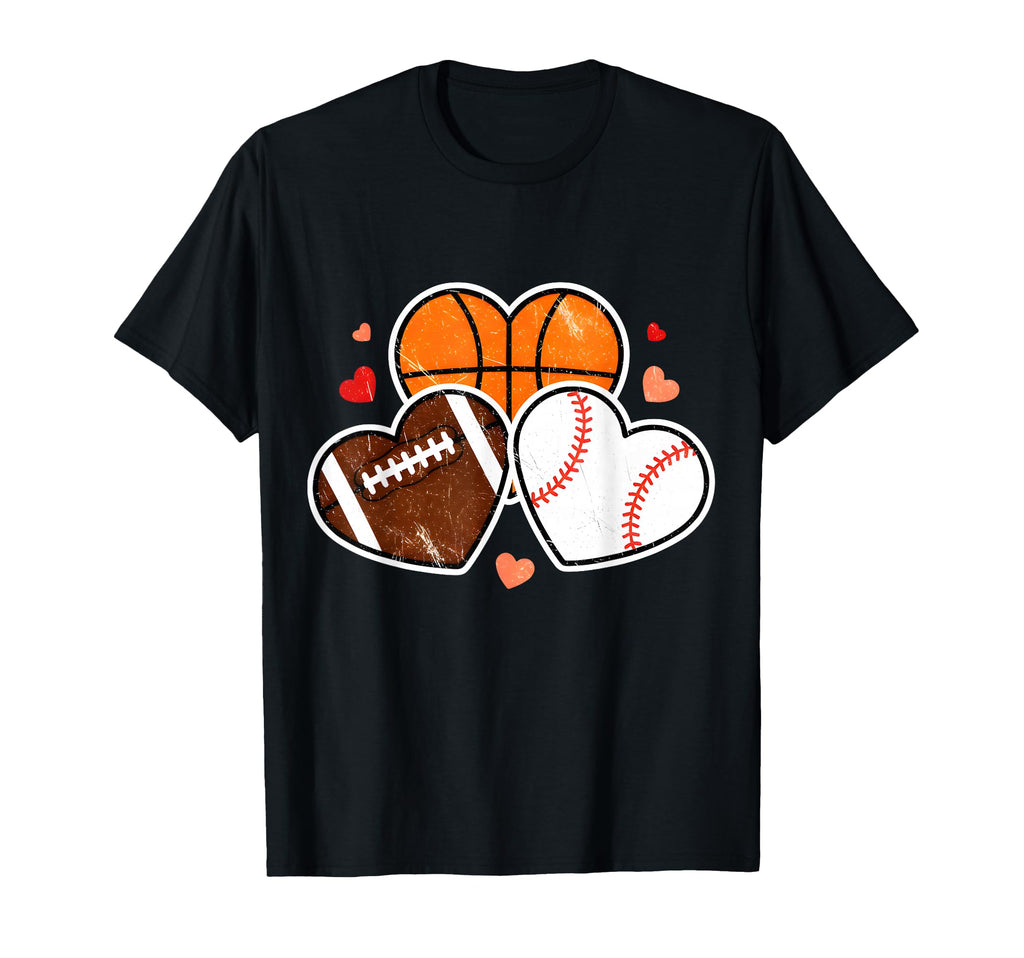 Heart Football Basketball Soccer Valentine T-Shirt - Unique Graphic Unisex - T-Shirt, Sweatshirt, Hoodie