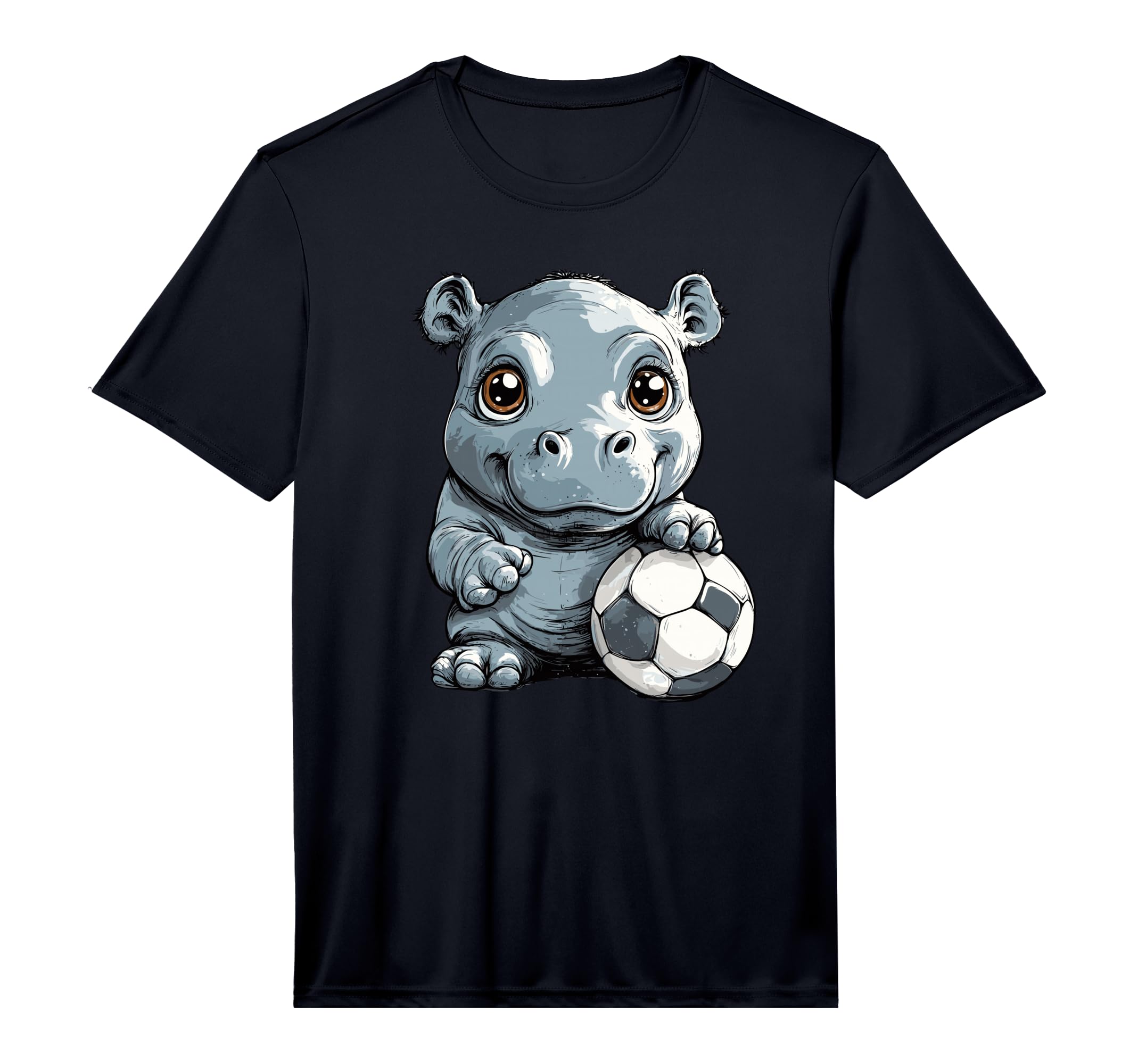 Adorable Hippo Soccer Ball Art T-Shirt - Custom Art Print Unisex - T-Shirt, Sweatshirt, Hoodie