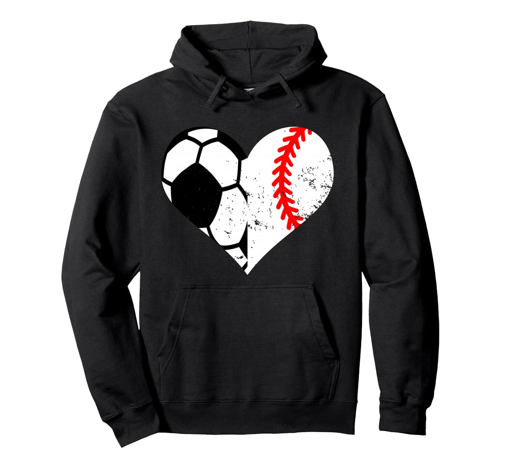 Soccer Baseball Heart Funny Soccer Baseball Hoodie - Graphic Print Unisex - T-Shirt, Sweatshirt, Hoodie