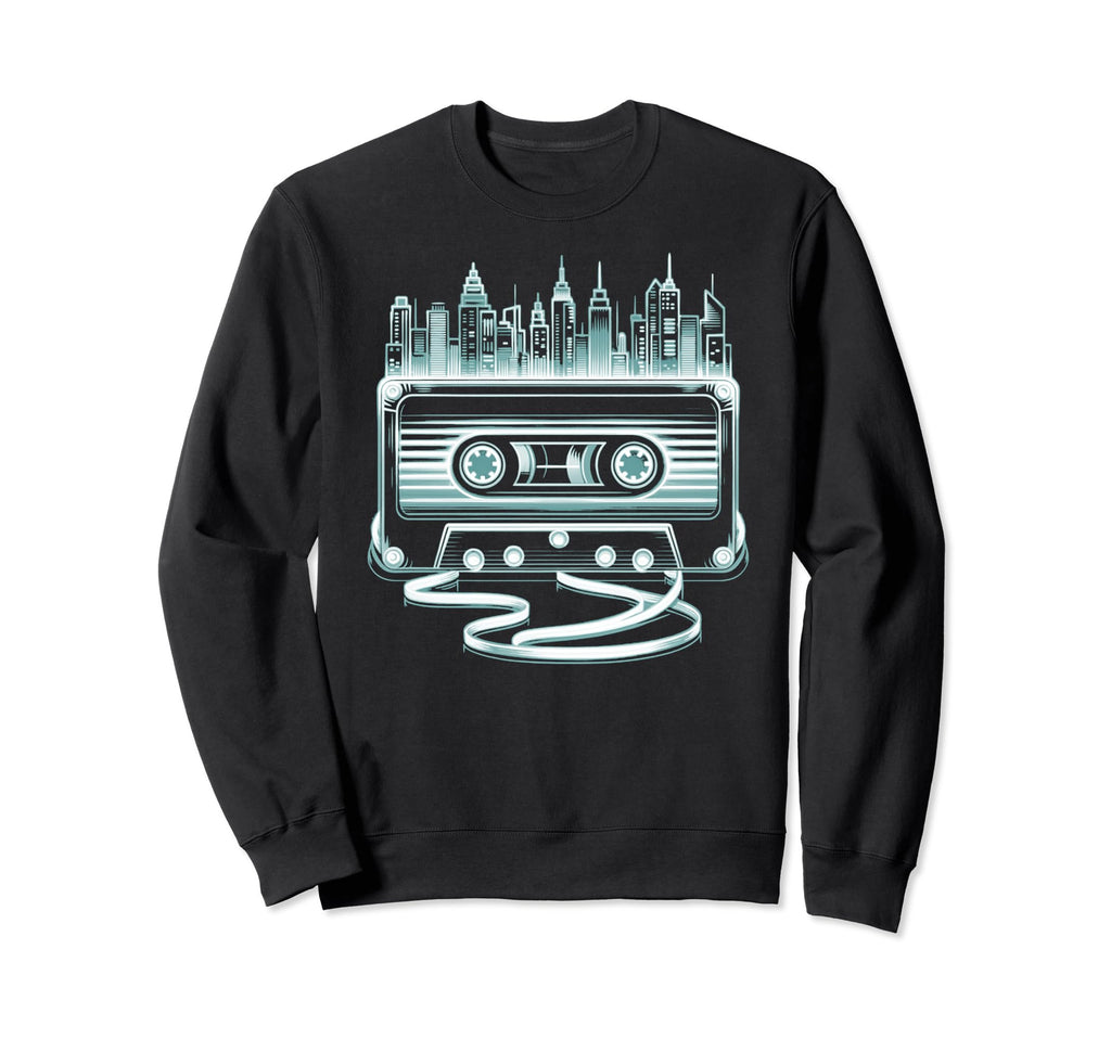 Cassette Tape And City Skyline Sweatshirt - Unique Graphic for Adults - T-Shirt, Sweatshirt, Hoodie