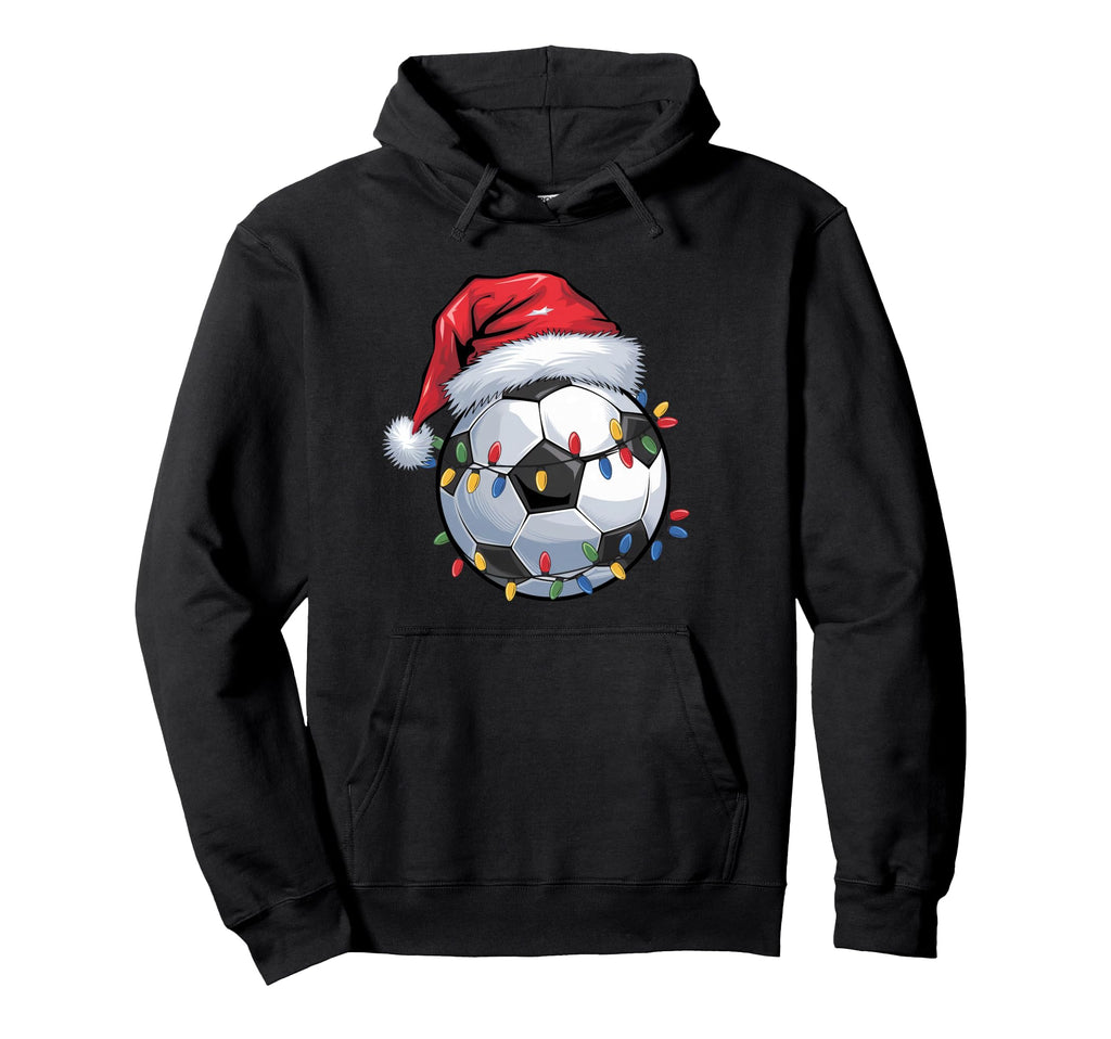 Soccer Santa Hat Lights Holiday Festive Gift Hoodie - Unique Graphic Unisex - T-Shirt, Sweatshirt, Hoodie