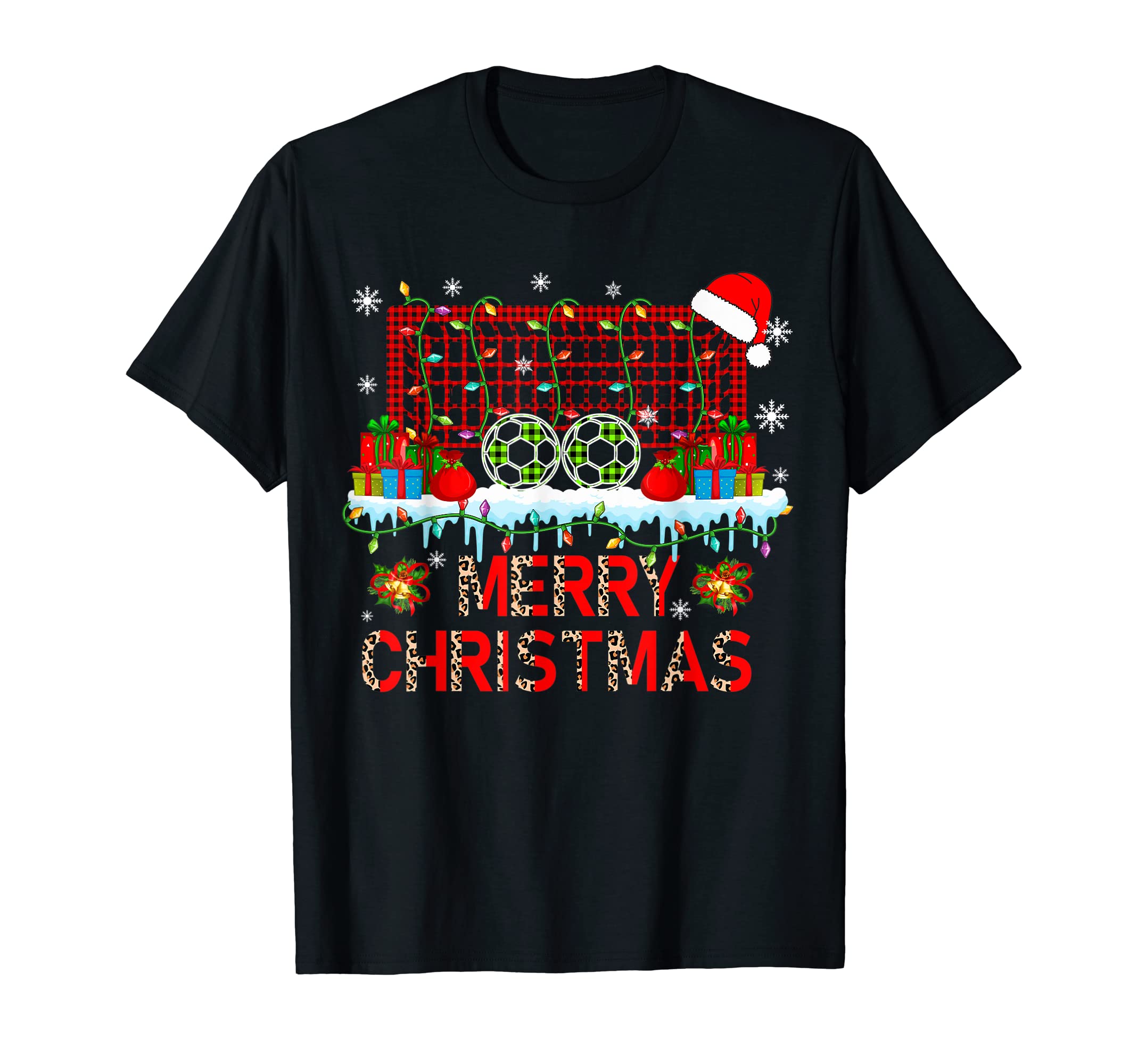 Leopard Red Plaid Santa Soccer T-Shirt - Casual Everyday Wear for Adults - T-Shirt, Sweatshirt, Hoodie