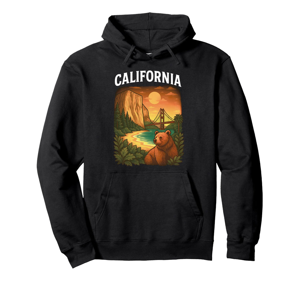 California Bear Golden Gate Yosemite Sunset Hoodie - Unique Graphic Unisex - T-Shirt, Sweatshirt, Hoodie