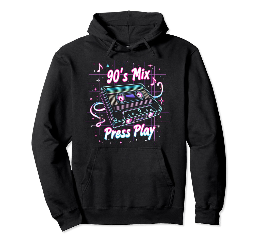 90S Mix Press Play Cassette Tape Hoodie - Streetwear Style Men Women - T-Shirt, Sweatshirt, Hoodie