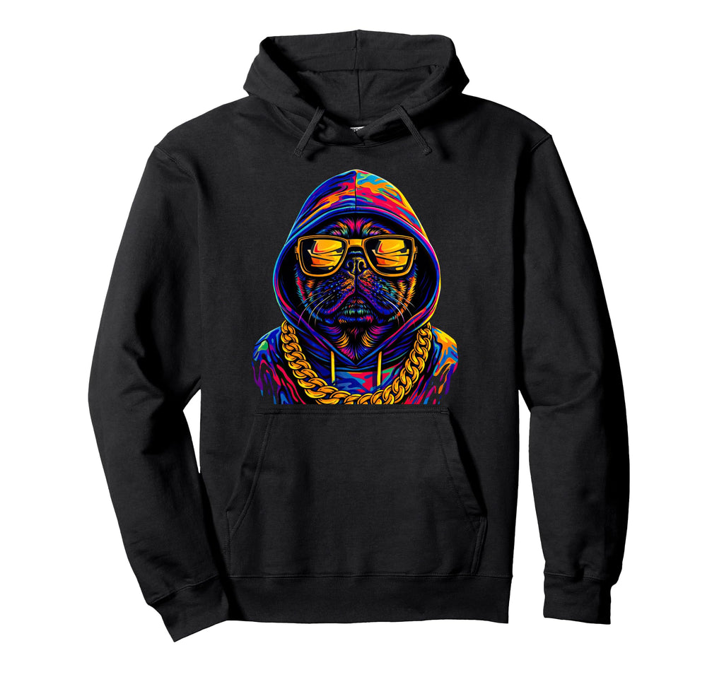Hip Hop Dog Pug Old School 80S 90S Hoodie - Minimalist Print for Adults - T-Shirt, Sweatshirt, Hoodie