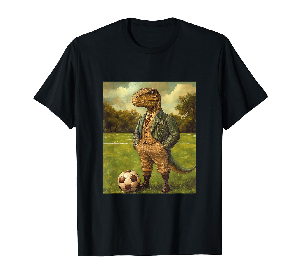 Funny T Rex Dinosaur Playing Soccer T-Shirt - Custom Art Print Men Women - T-Shirt, Sweatshirt, Hoodie