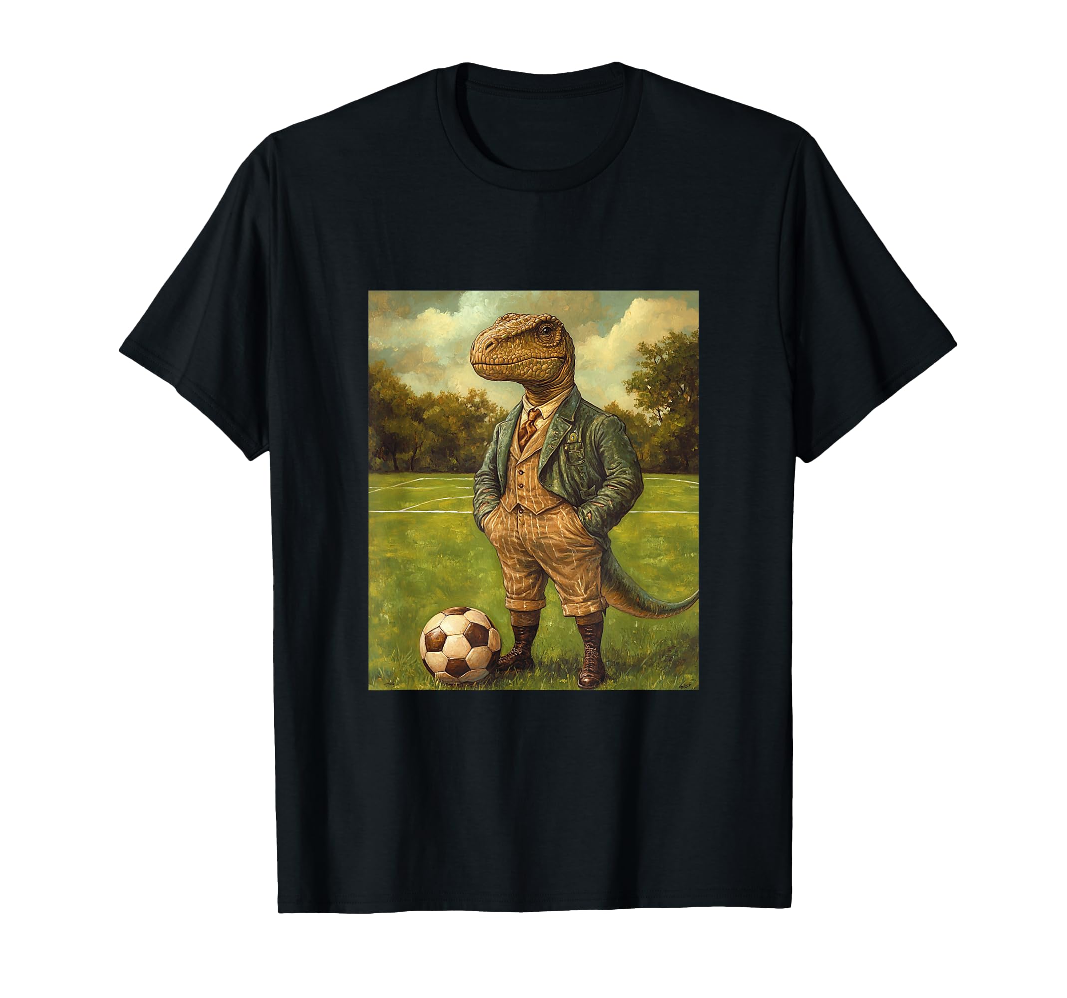 Funny T Rex Dinosaur Playing Soccer T-Shirt - Custom Art Print Men Women - T-Shirt, Sweatshirt, Hoodie