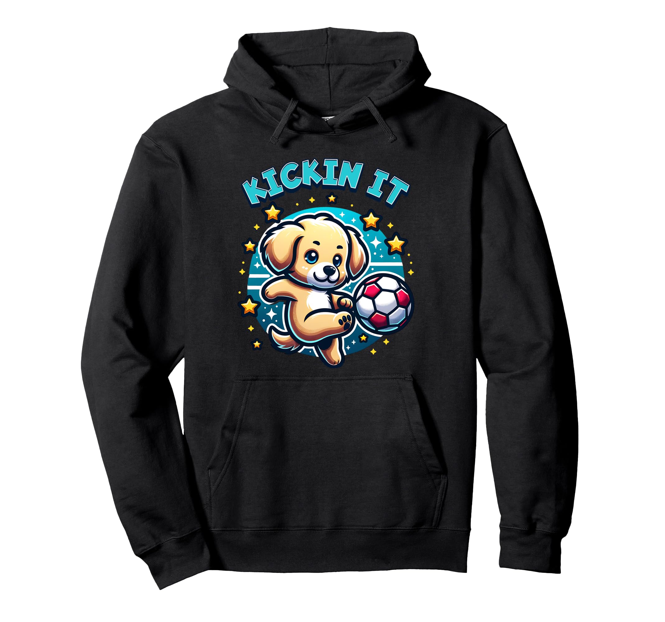 Kickin It Soccer Player Puppy Dog Ball Hoodie - Aesthetic Graphic Men Women - T-Shirt, Sweatshirt, Hoodie