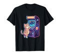 Cat Playing Space Arcade Illustration T-Shirt - Unique Graphic Unisex - T-Shirt, Sweatshirt, Hoodie