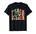 Peace Love Soccer Groovy T-Shirt - Custom Art Print Unisex - T-Shirt, Sweatshirt, Hoodie
