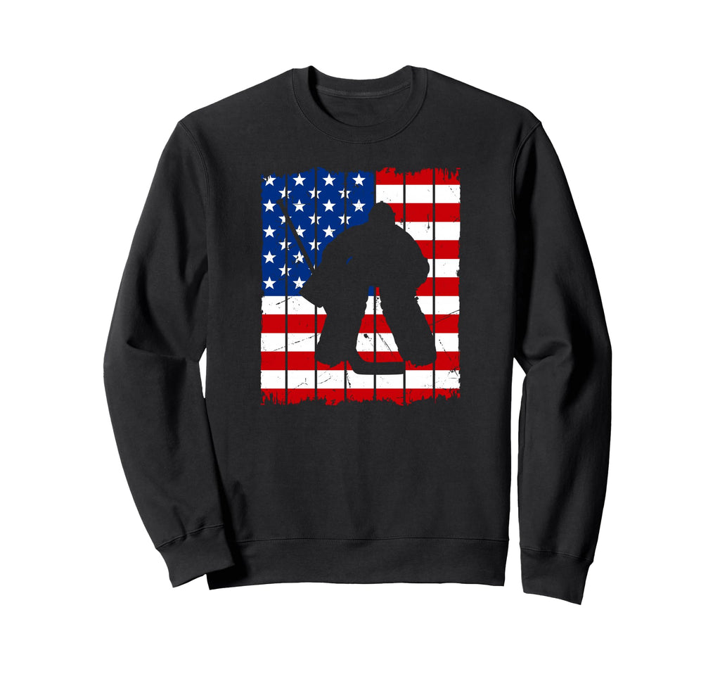 Ice Hockey Goalie Usa Flag Sweatshirt - Novelty Apparel for Adults - T-Shirt, Sweatshirt, Hoodie