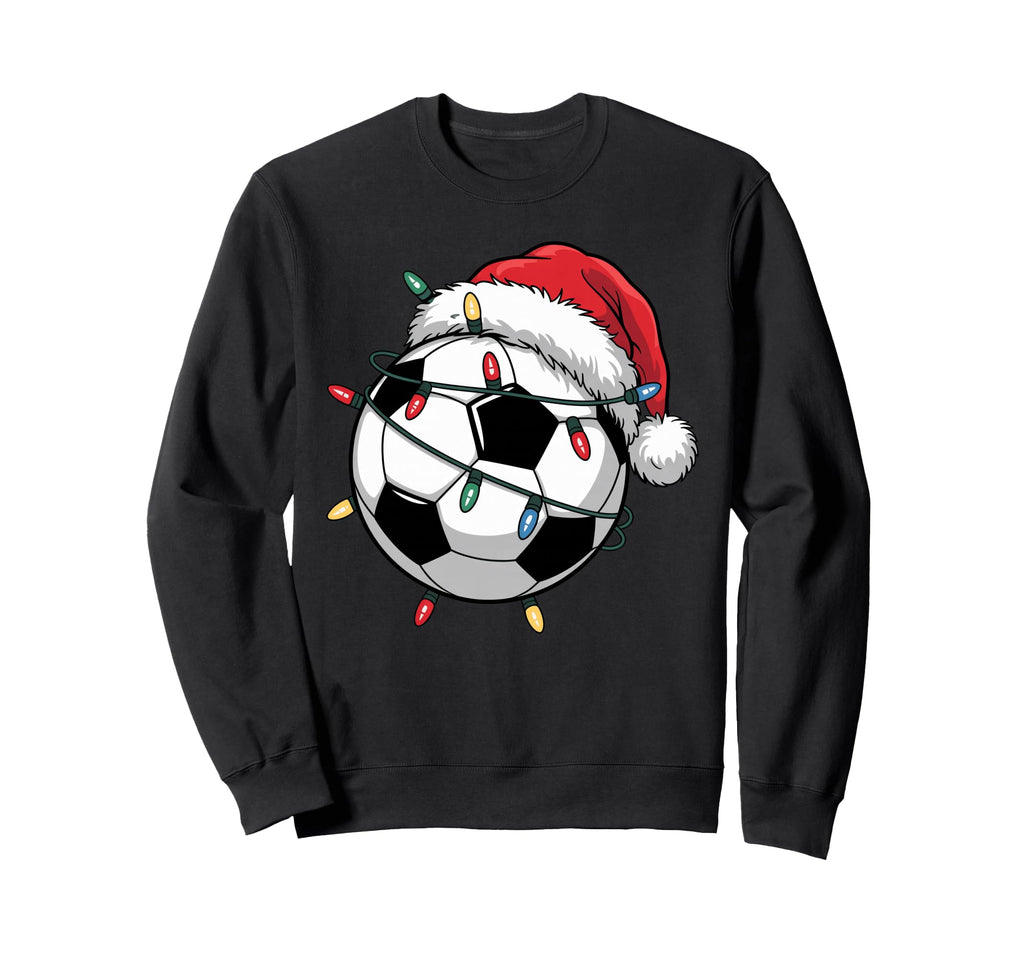 Soccer Ball Santa Hat Lights Family Sweatshirt - Graphic Print Men Women - T-Shirt, Sweatshirt, Hoodie