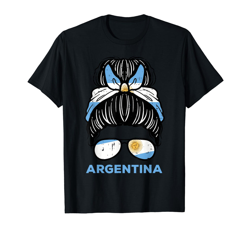 Argentina Flag Hairbun Football Soccer Fan T-Shirt - Unique Graphic Unisex - T-Shirt, Sweatshirt, Hoodie