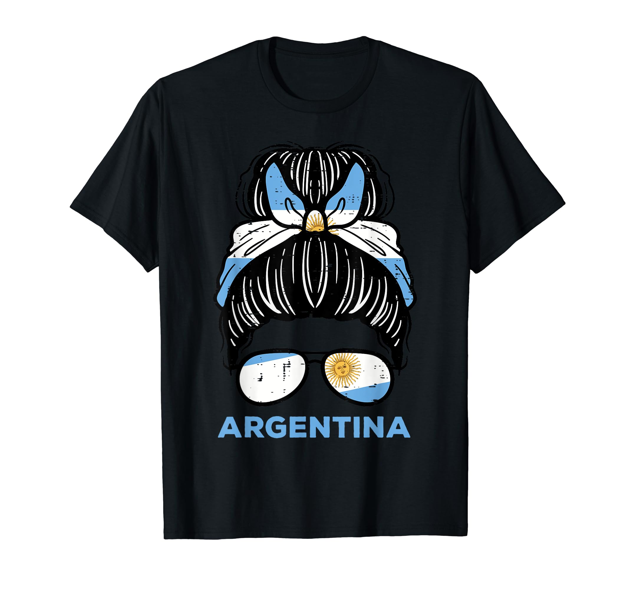 Argentina Flag Hairbun Football Soccer Fan T-Shirt - Unique Graphic Unisex - T-Shirt, Sweatshirt, Hoodie