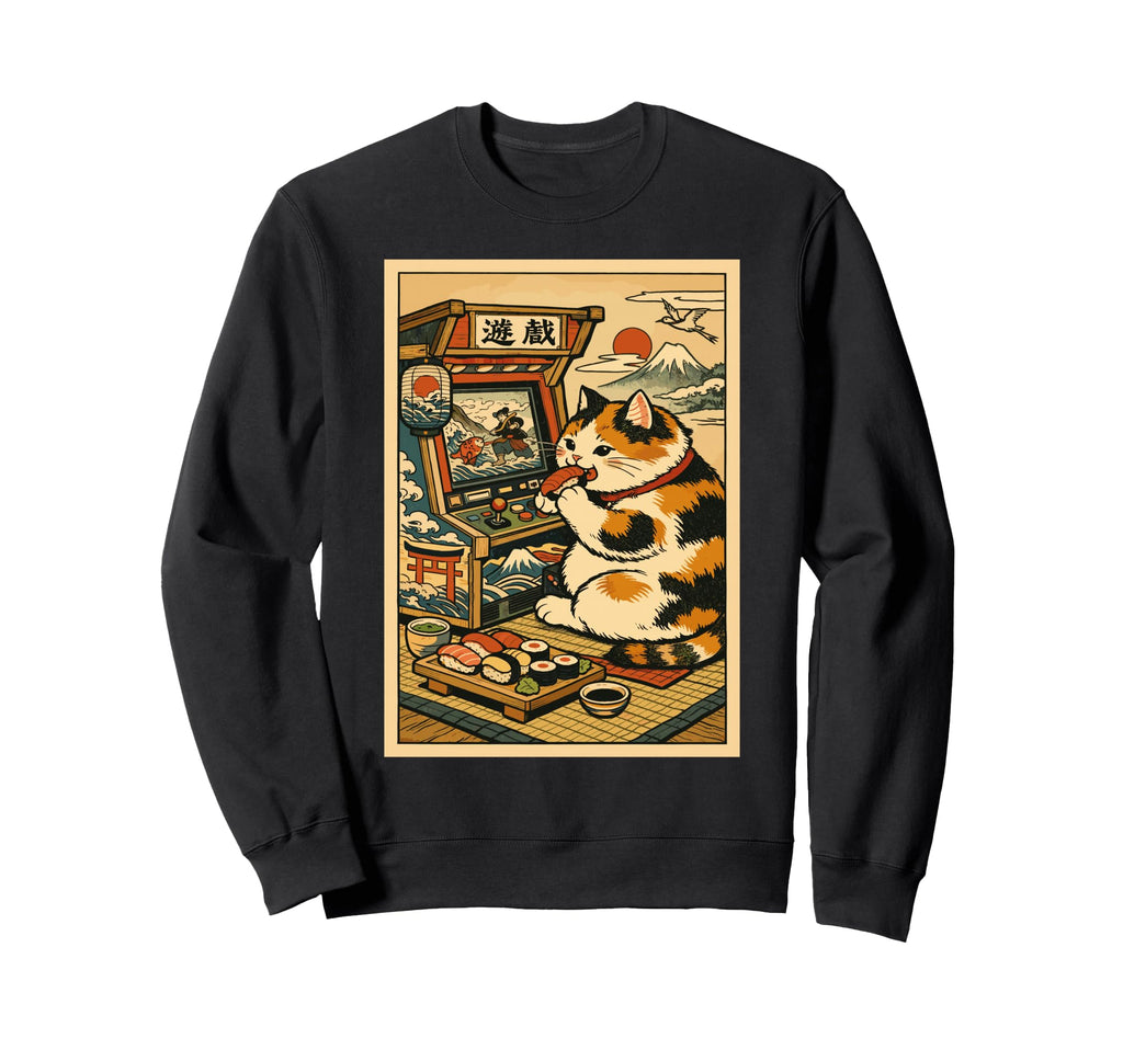 Kawaii Cat Sushi Gaming Japanese Sweatshirt - Streetwear Style Men Women - T-Shirt, Sweatshirt, Hoodie