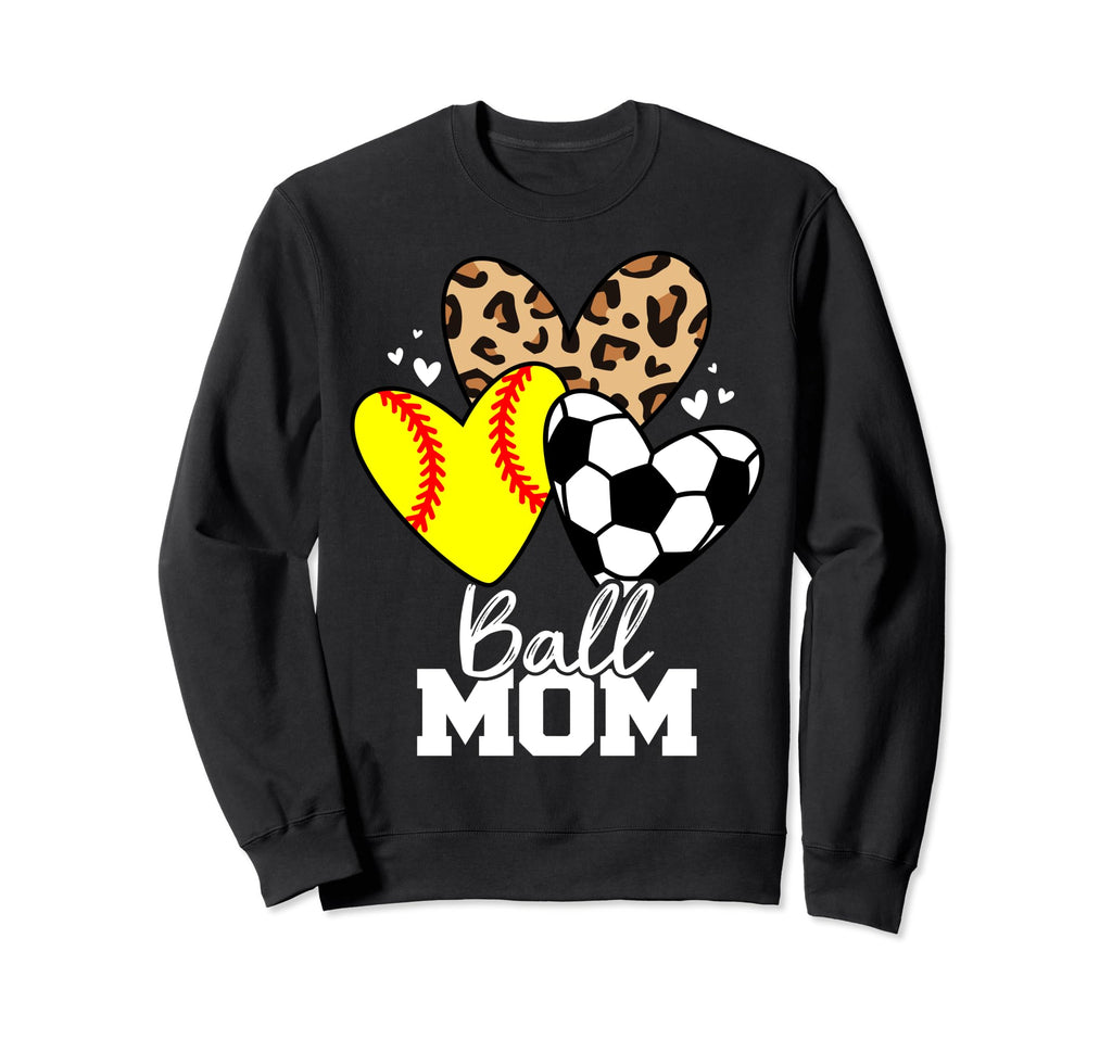 Ball Mom Funny Soccer Softball Mom Heart Sweatshirt - Unique Graphic Unisex - T-Shirt, Sweatshirt, Hoodie