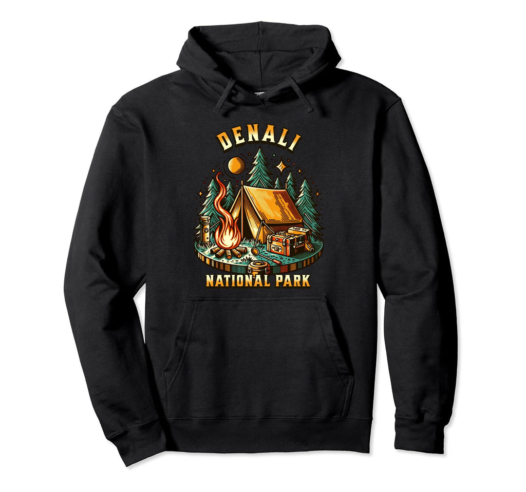 Camping Forest Tent Campfire Denali Hoodie - Trendy Graphic Men Women - T-Shirt, Sweatshirt, Hoodie