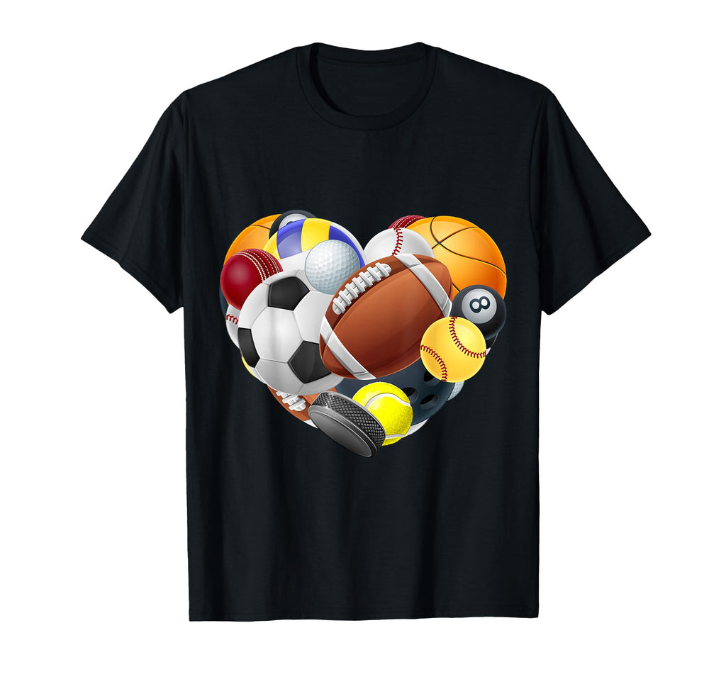 Cartoon Heart Sports Balls Heart T-Shirt - Trendy Graphic Unisex - T-Shirt, Sweatshirt, Hoodie