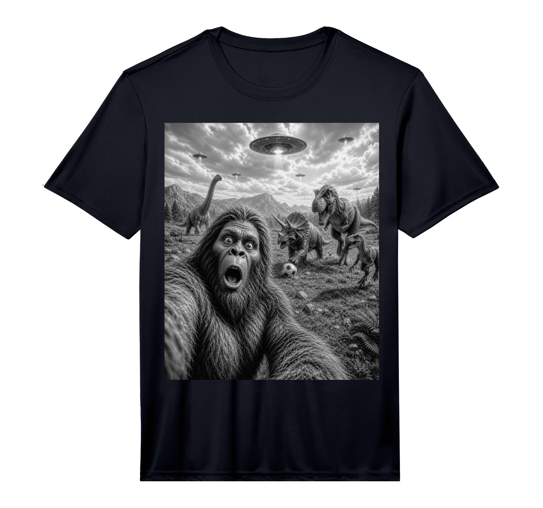 Bigfoot Selfie Dinosaurs Soccer Ufo T-Shirt - Custom Art Print Men Women - T-Shirt, Sweatshirt, Hoodie