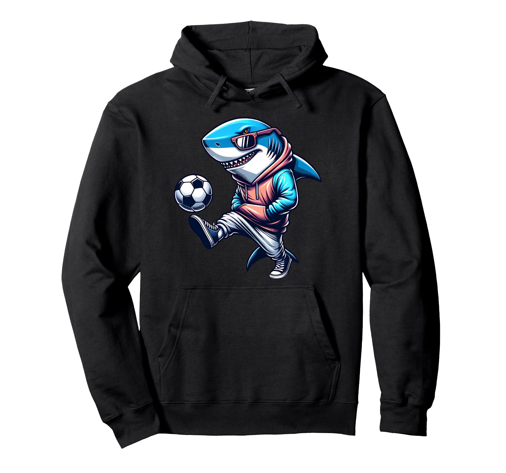 Shark Soccer Player Street Football Hoodie - Custom Art Print for Adults - T-Shirt, Sweatshirt, Hoodie