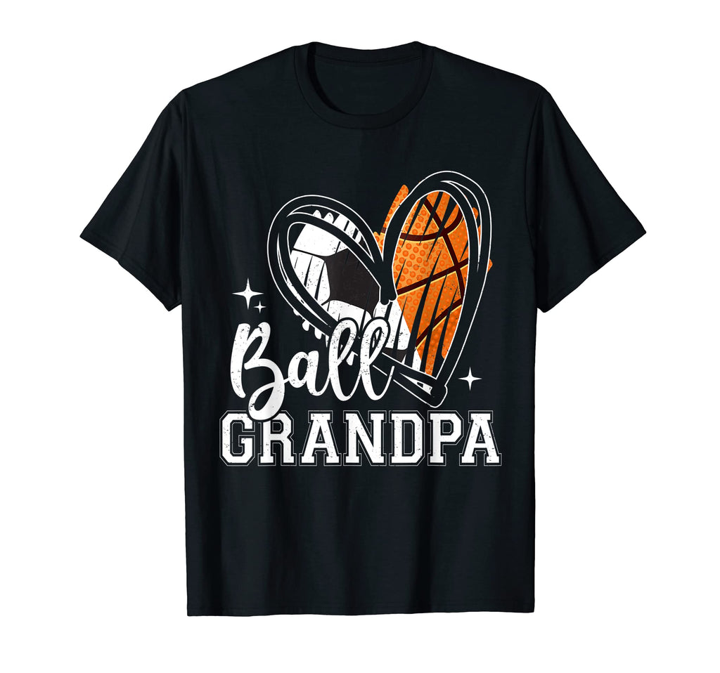 Ball Grandpa Soccer Basketball Heart T-Shirt - Unique Graphic Men Women - T-Shirt, Sweatshirt, Hoodie
