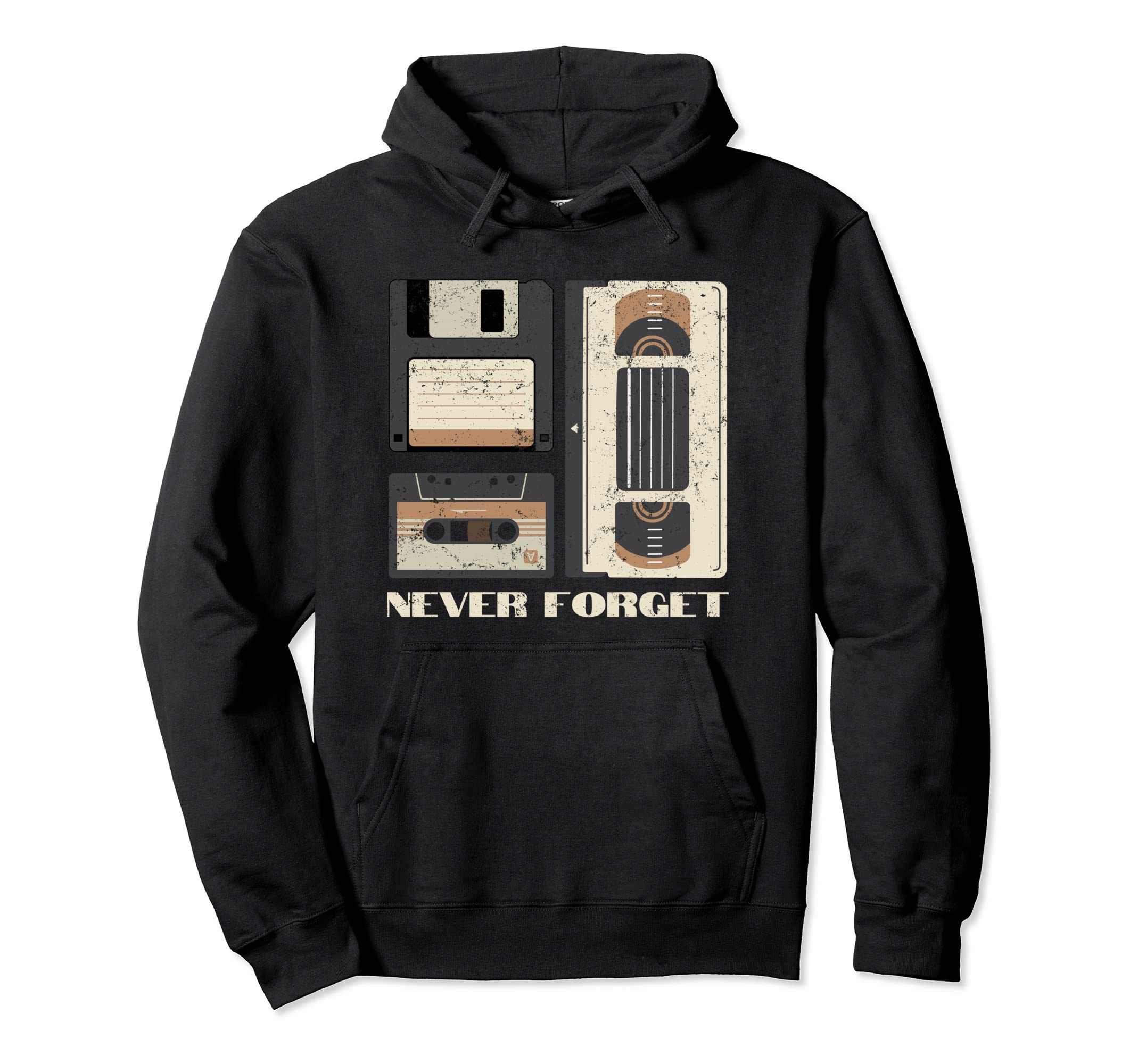 Never Forget Cassette Floppy Disk Tape Hoodie - Novelty Apparel Unisex - T-Shirt, Sweatshirt, Hoodie