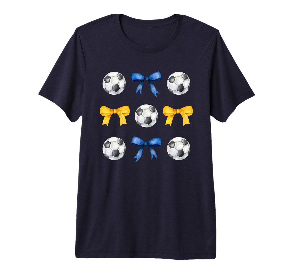 Soccer Balls Bows Soccer Player Blue T-Shirt - Custom Art Print Unisex - T-Shirt, Sweatshirt, Hoodie
