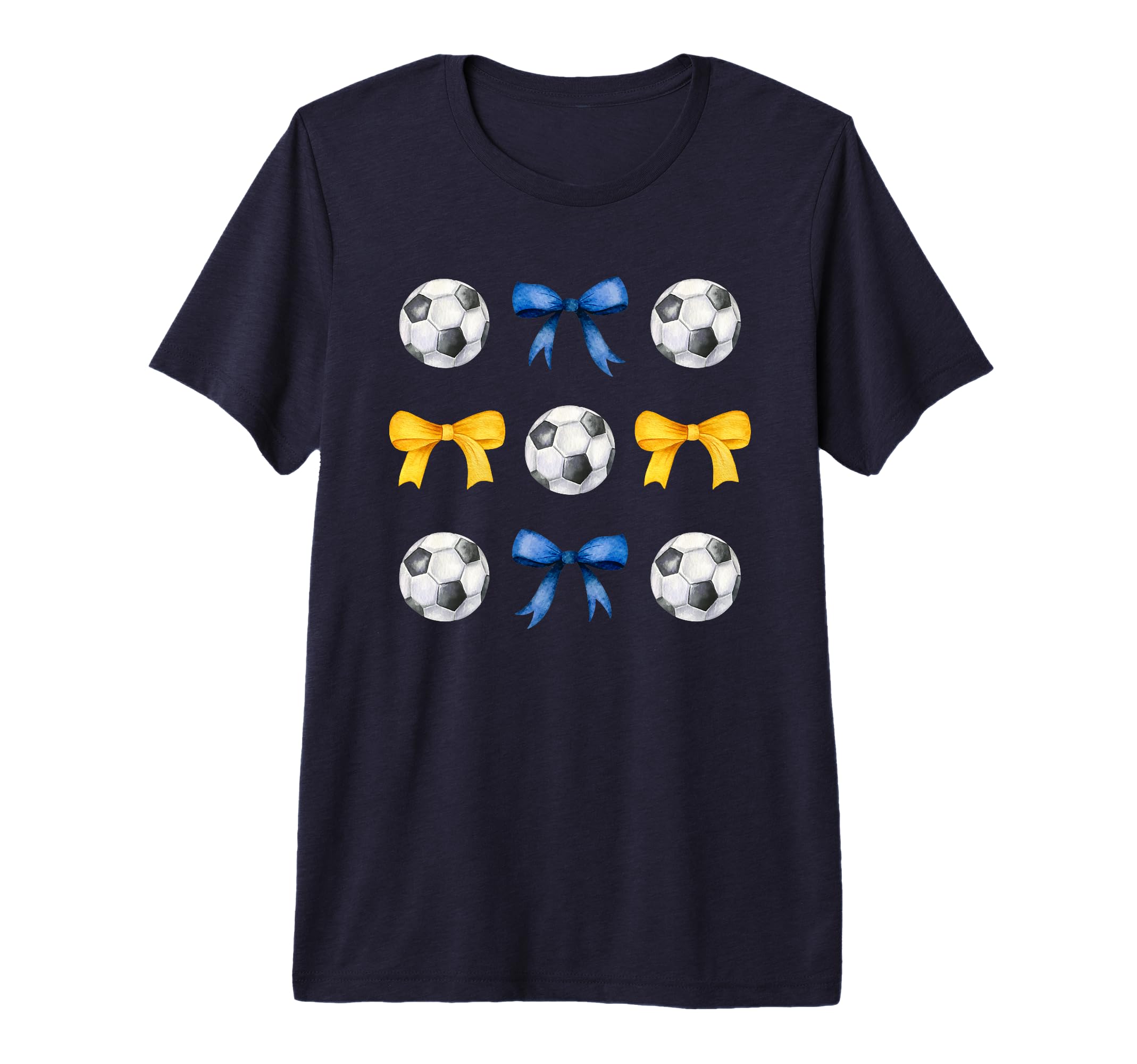 Soccer Balls Bows Soccer Player Blue T-Shirt - Custom Art Print Unisex - T-Shirt, Sweatshirt, Hoodie