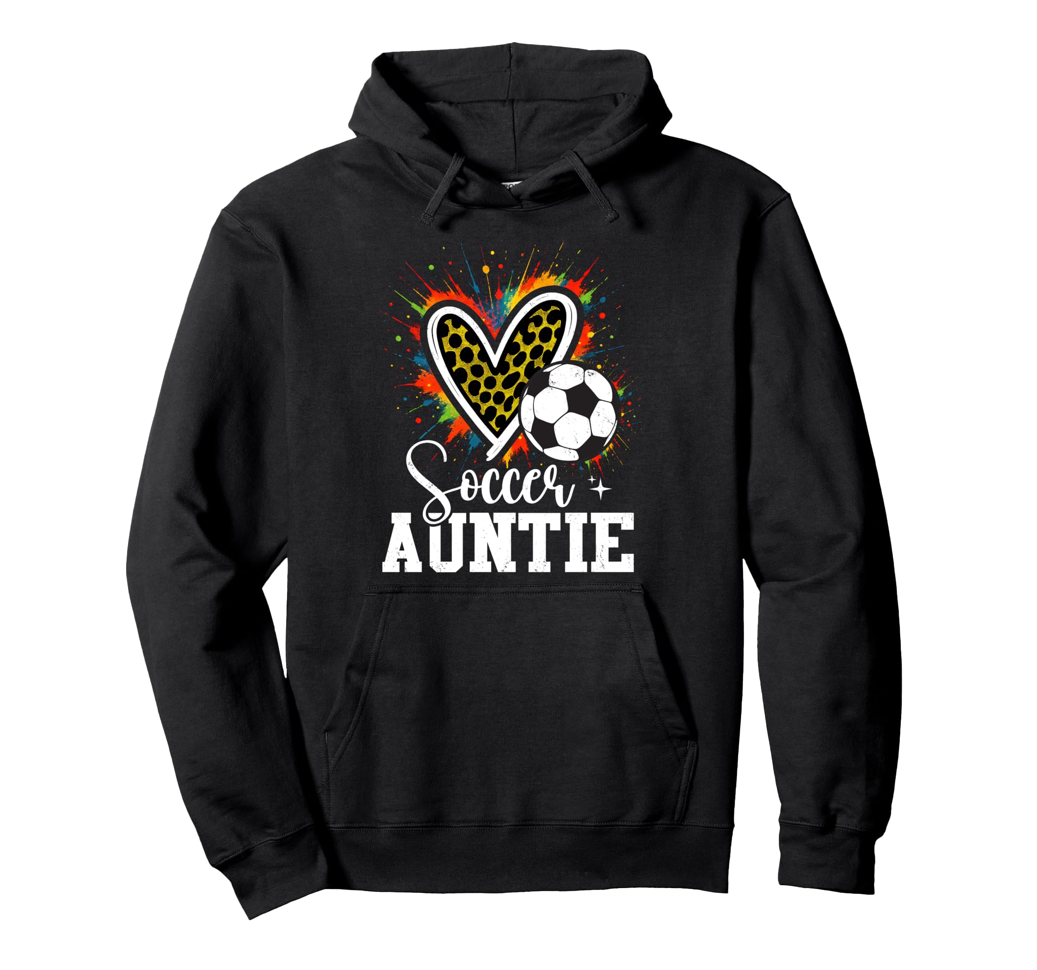 Soccer Auntie Leopard Heart Colorful Hoodie - Trendy Graphic Men Women - T-Shirt, Sweatshirt, Hoodie