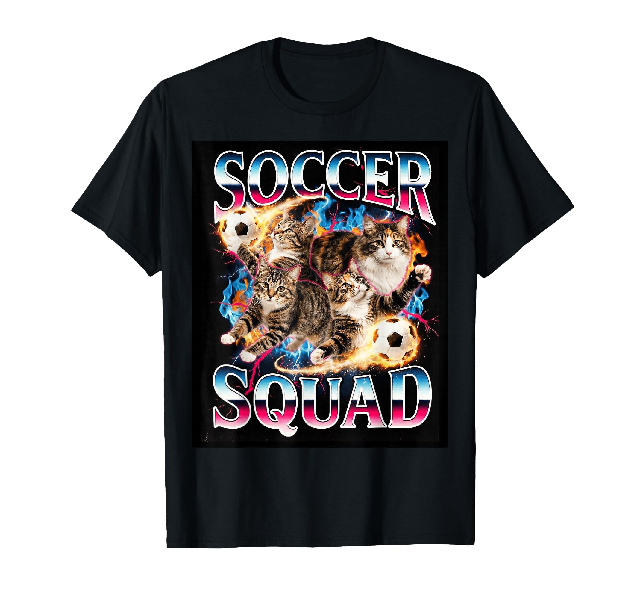 Soccer Squad Funny Cat Meme 90S T-Shirt - Casual Everyday Wear for Adults - T-Shirt, Sweatshirt, Hoodie