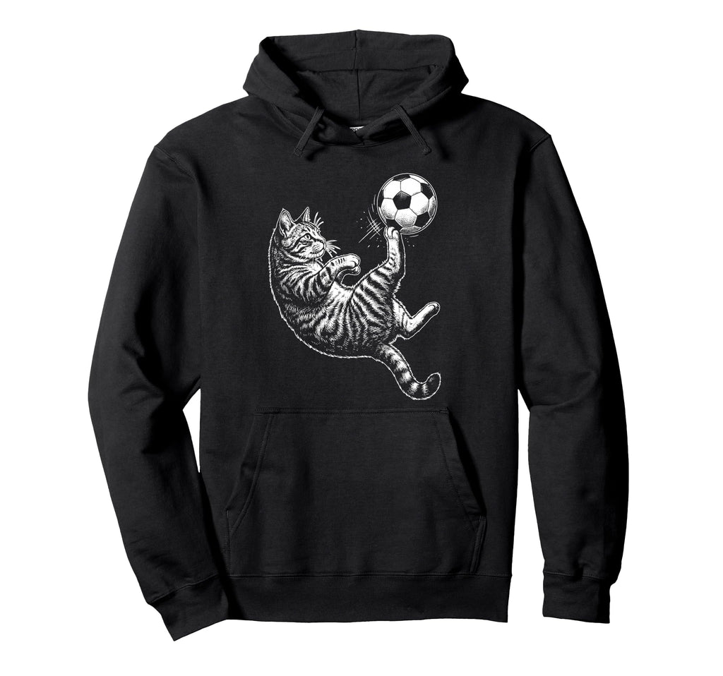 Funny Soccer Cat Kicking Ball Animal Soccer Hoodie - Unique Graphic Unisex - T-Shirt, Sweatshirt, Hoodie
